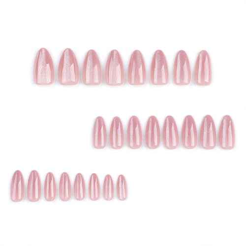 Nails Press on, Nude Pink Girls Fake Nails with Cat's Eye Bright Colors Design, Acrylic Artificial False Nails Press Ons Short Press on Nails For Women