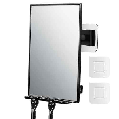 LFOYOU Shower Mirror for Shaving with 2 Replaceable Adhesive - Two Razor Holder, 360¡ÆRotation Adjustable Shaving Mirror with a Squeegee, Bathroom Razor Holder(Not Fogless)