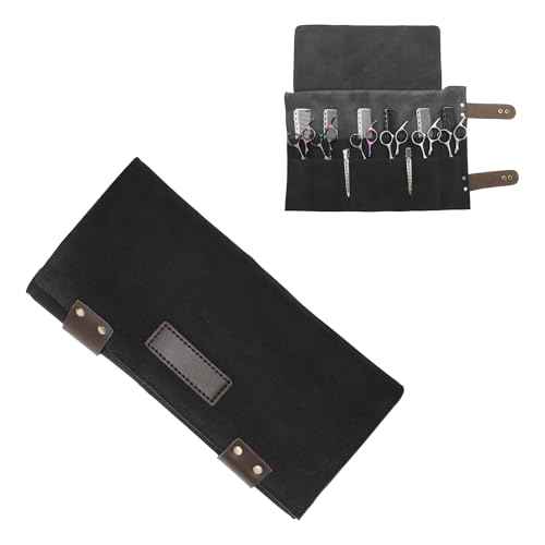 VOCOSTE Barber Scissors Bag Roll Up, Durable & Foldable Salons Tool Pouch with Multi-Pockets, Hair Scissor Shears Cases for Hair Stylists, Black