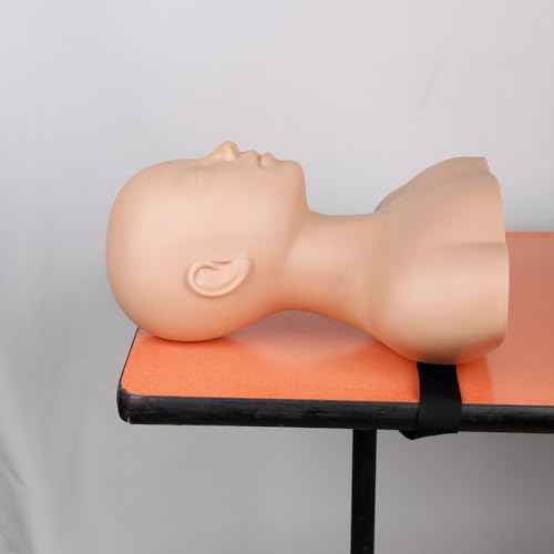 Multifunction Massage Makeup Practice Mannequin Head Model Wig Hat Display Soft Touch Silicone Practice Head for Beauty Salon Equipped with Shoulder Massage Head with Fixing Strap (Chocolate)