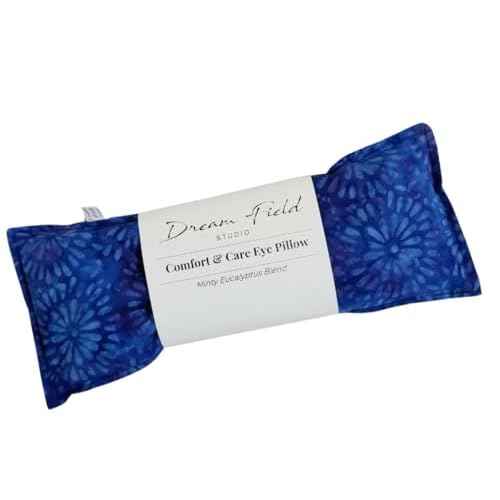 Eucalyptus Eye Pillow - Hot or Cold Use - Peppermint & Essential Oils, 4" x 10" Size, Sinus and Migraine, Relaxation - Deep Blue Batik