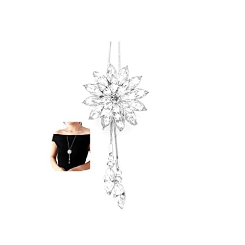 Cathercing Rhinestone Lotus Floral Pendant Long Necklace for Women Sweater Chain Statement Necklace Choker Adjustable Elegant Jewelry Accessories Dressy Collocation Winter Evening Party Wedding