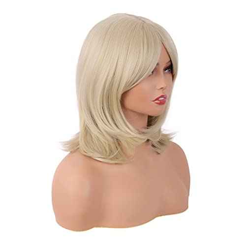 MapofBeauty 18 Inch/45 cm Layered Bangs Straight Synthetic Fiber Shoulder Length Hair Daily Use Wig (Blonde)