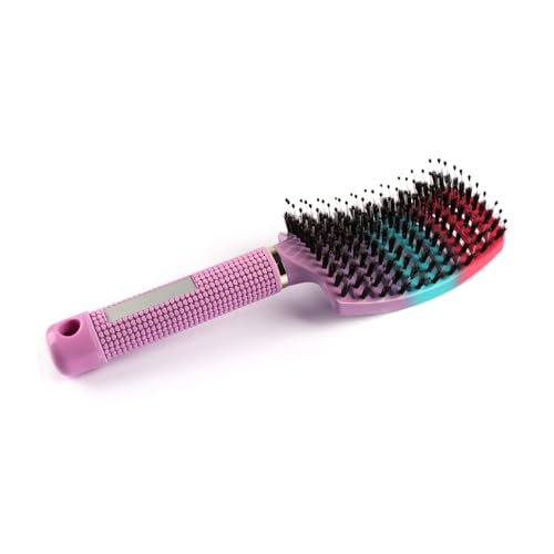 Boar Bristles Detangling Hair Brush Curved Vented Hairbrush for Adult Kids Long Curly Thick Wet Dry Hair Styling Smoothing Quick Drying Massage Gradient Purple