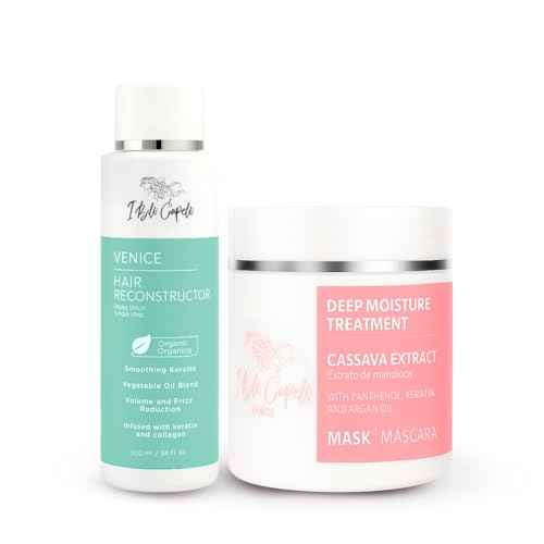 I Belli Capelli Venice Smoothing Keratin Kit, Keratin Hair Treatment Straightening Set- Keratina Para Alisar El Pelo Sin Formol - Paso Unico & Hair Mask for Silky Soft Hair (500g)- (Pack of 2)