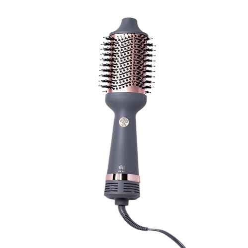 Hairitage Volumizing One Step Blow Dry Brush + Hair Dryer for Curling + Straightening - Ceramic Tourmaline Blowout Brush + Volumizer - Hair Styler for Smooth Shiny, Frizz-Free Styles - Matte Grey