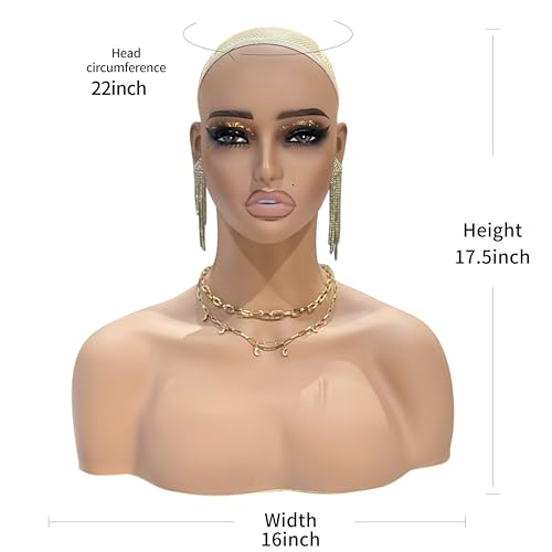 J&F CO. Realistic Europe and America Female Mannequin Head with Shoulder Display Manikin Heads Bust for Wigs,Makeup,Beauty Accessories (de 410 hy)