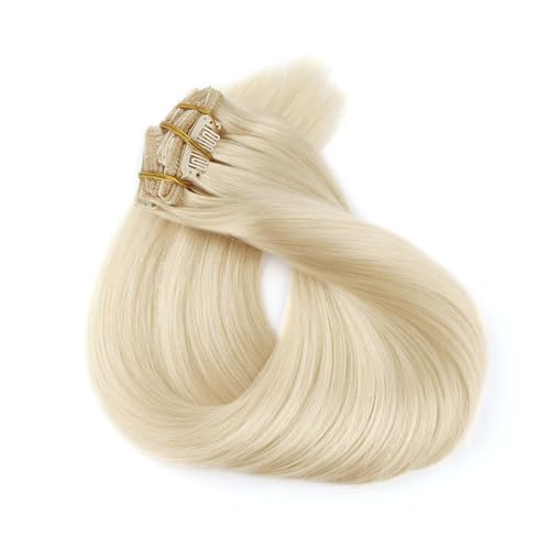 ABH AMAZINGBEAUTY HAIR Clip in Hair Extensions Real Human Hair Blonde Human Hair Clip ins Straight Remy Human Hair Clip ins #60 Platinum Ash Blonde 18 Inch 8pcs With 18 Clips 120G