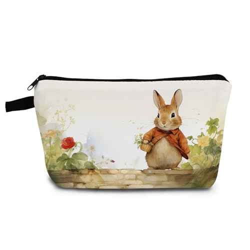 Cartoon Bunny Present Bunny Pattern Makeup Bag Cute Small Organizer Bag with Zipper Adorable Rabbit Cosmetic Bag Birthday Presents for Bunny Lovers Women Sisters Friends