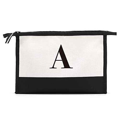 Monogrammed for Women Initial bridesmaid gifts, Personalized monogram Monogram Cosmetic Bag,Travel Makeup Bag Suitable for Wedding weekend Beach Gift for Women Teachers Friends.Pure letters A