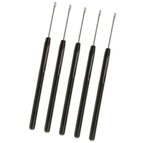 5-Piece Professional Microlink Hair Extension Tool Kit | Easy to Use, Rust- Stainless Steel Pulling Hooks | Save Time, Perfect for Hair Feathers | Hair - as described, Black