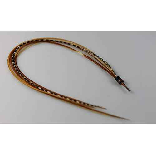 "Feather Hair Extensions in Grizzly/Ginger with Browns and Beige - Bonded Set of 5 Feathers - 5-7 Inches Long"