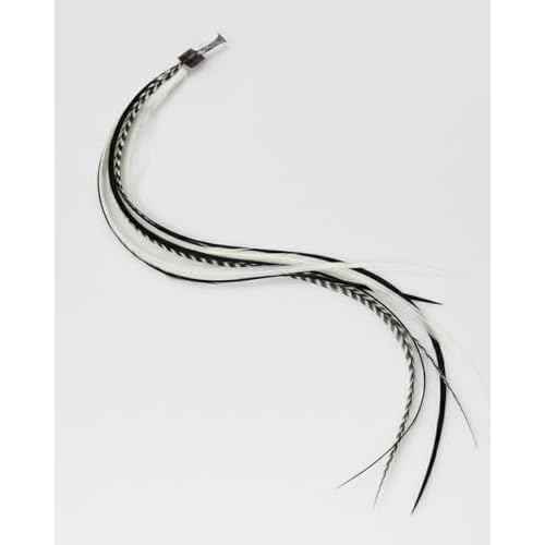 Feather Hair Extension ? 5 Real Rooster Feathers Bonded at Tip, Black & White Zebra Pattern, 7?11¡± Long, Includes 2 Silicone Micro Beads for Easy Installation ? Salon-Quality by Sexy Sparkles