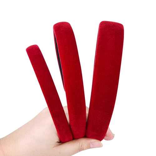 Etercycle Red Christmas Headband, 3 Different Width Thick Headbands for Women, Velvet Sponge Hairband Soft Vintage Hair Bands Padded Head Bands Hair Accessories Gifts