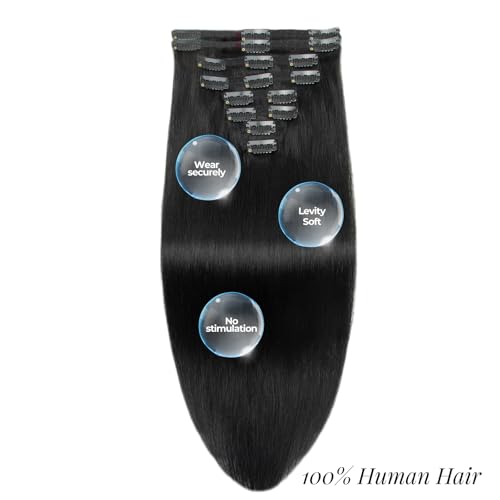 Clip in Hair Extensions Real Human Hair, Remy Human Hair Extensions Clip ins for Women (18 Inch 120g 7Pcs, 1B Natural black)