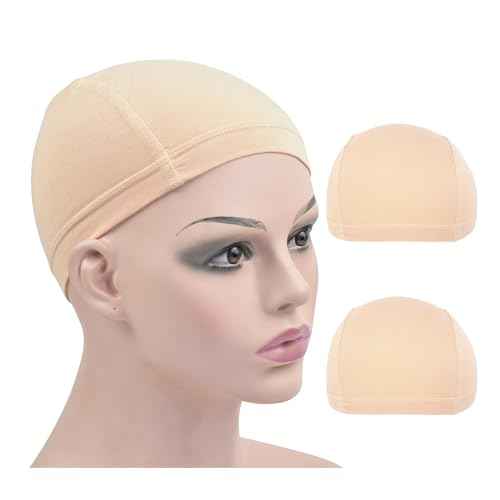 2 Pcs Wig Caps Bamboo Fiber Wig Cap Elastic Breathable Wigs Grip Cap Wig Liner Cap (Beige)