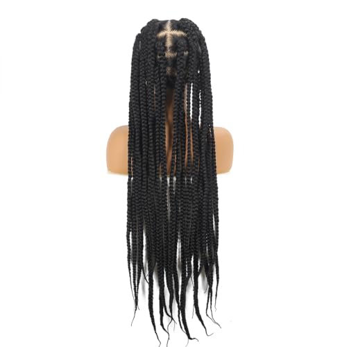 360 Full Lace Jumbo Braided Wigs for Black Women 32inch Knotless Braids Glueless Wigs No Cornrow Long Jumbo Box Braided Wig With Baby Hair (1B, 32inch)