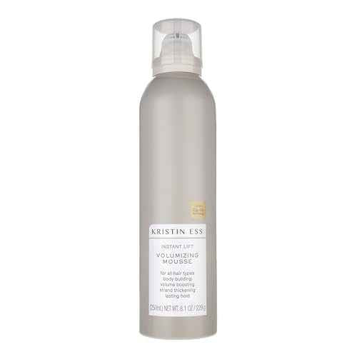 Kristin Ess Hair Instant Lift Volumizing Mousse with Castor Oil - Boosts Volume + Thickens, Body Building, Lasting Hold, Non Sticky, For Curly, Wavy + Straight Hair, 8.1 Oz