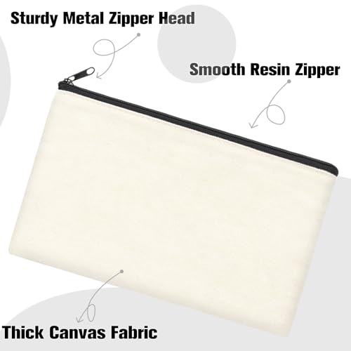 ZeeDix Canvas Pouch- Multi-purpose Cosmetic Bag with Zipper, DIY Craft Canvas Zipper Pouch Blank Makeup Bags Bulk Travel Toiletry Bag for Storage (8.3 x 5 inches)