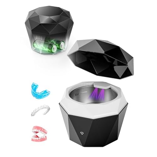 15W Ultrasonic Retainer Cleaner with 2 * 2000mAh Rechargeable Battery, LUMYSPACE 43¡¾5KHz Denture Cleaner Machine, Digital Timer & U-V-C Lights for Braces Night Guard Mouthguard Aligners Jewelry