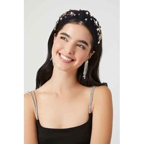 Rhinestone Crystal Jeweled Headband - Wide Top Knot Hairband for Women, Fashion Hair Accessory for Christmas, New Year Party Gift (black Star knot headband A)