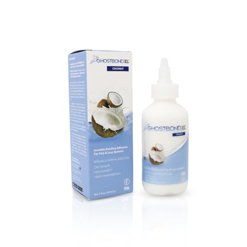 GHOSTBOND XL Hair Replacement Adhesive - 5oz - Invisible Bonding Wig Glue: Extra Moisture Control - Water & Oil-Resistant, Light Hold for Poly and Lace Hairpiece, Wig, Toupee Systems, (Coconut)