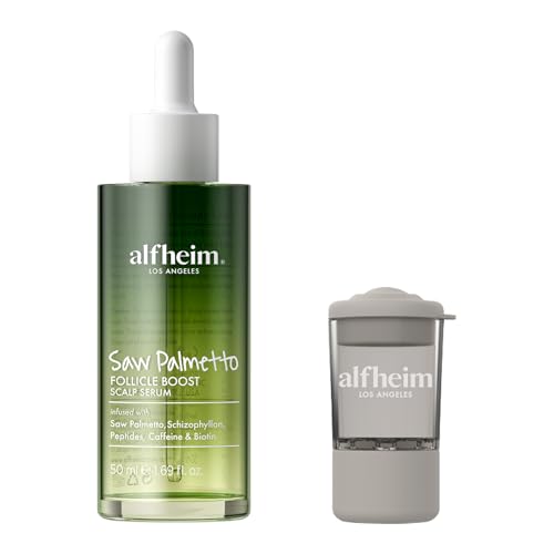 ALFHEIM Saw Palmetto Scalp Serum for Boost Follicle - Infused With Caffeine, Biotin for Thicker Hair - Balance Scalp, Rejuvenate Hair Follicles £¦ Improve Hair Density - 1.69 fl oz + Serum Applicator