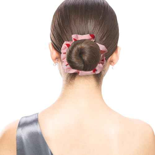 Chiffon Scrunchies for Hair - 2Pcs Pink White Strawberries Print Satin Hair Scrunchies for Thick Curly Hair Ties Large Hair Elastic Bands Ponytail Holder Summer Hair Accessories for Women Girls Gifts