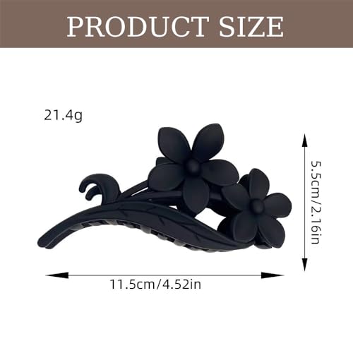 Black Flower Hair Claw Clips - 1Pcs Large Matte Twin Flower Design Hawaiian Hair Accessories Strong Hold Non Slip Shark Clamp Hairpins Barrette for Women & Girls