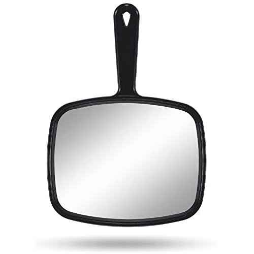 PROTECLE Hand Mirror, 10.3" L x 7.4" W Salon Barber Hairdressing Handheld Mirror with Handle, Square Black
