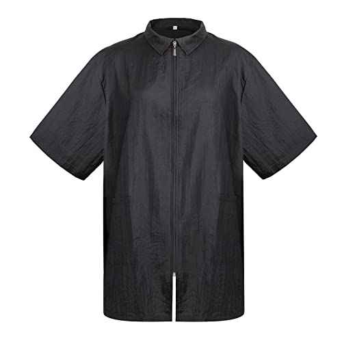 TopTie Nylon Salon Hairstylist Smock Barber Haircut Jacket, Dog Pet Grooming Work Shirt Uniform with Zip Closure