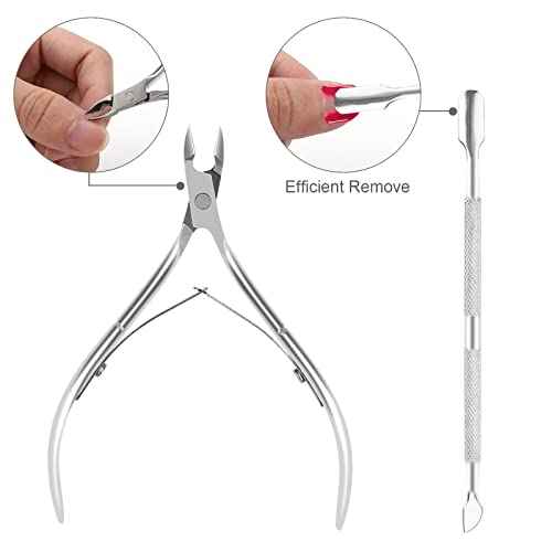Metal Nail Cuticle Trimmer with Cuticle Pusher and Cutter, 2 PCS Professional Cuticle Remover Tool Kit, Cuticle Cutter Set, Cuticle Nippers, Cuticle Clippers for Women, Manicure Pedicure Tool