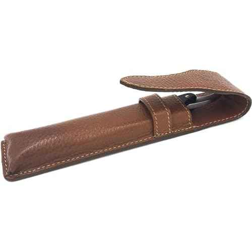 Parker Leather Razor Case?Saddle Brown Full Grain Hand-Stitched Sleeve for Straight Razors, Barber Razors | Compact Travel Pouch | Durable Blade Guard for Dopp Kits & Toiletry Bags | Iconic Brand