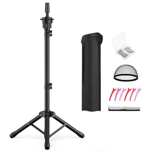 Wig Head Stand 50 Inches, Height Adjustable Tripod Wig Stand, Salon Mannequin Head Stand with Anti-Slip Base for Styling, Wig Display Barber Training, Beauty School? (Black)