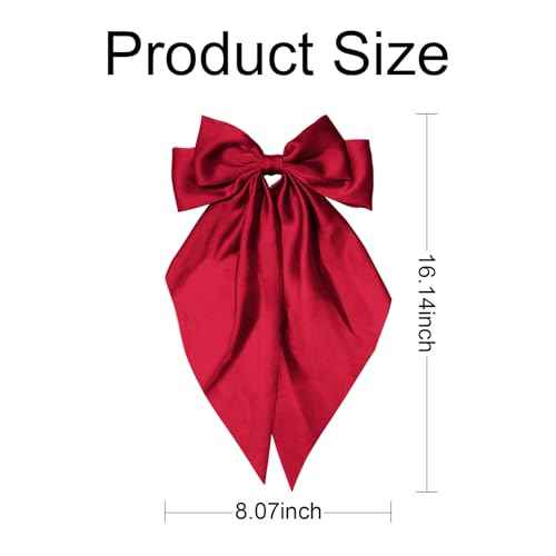 Hair Bows for Women Girls,Red Silky Satin Hair Barrettes with Long Ribbon Tail Big French Cute Hair Bows Clip Hair Accessories for Party Women Girl