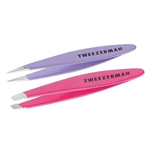 Tweezerman Mini Slant and Point Tip Tweezer - Tweezers Set for Eyebrows, Facial Hair, Ingrown Hairs