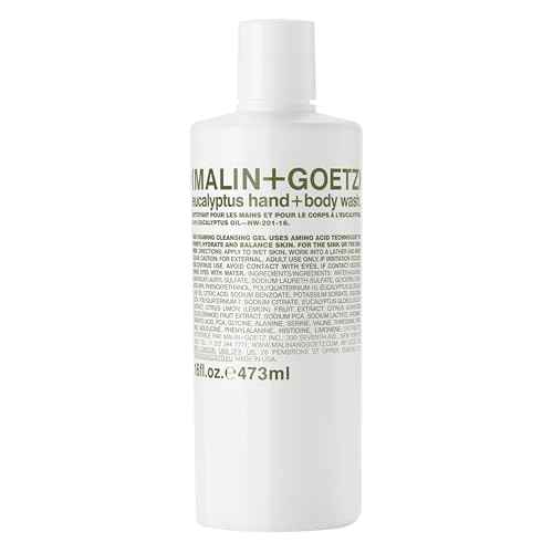 Malin + Goetz Eucalyptus Hand + Body Wash natural cleansing, purifying, hydrating hand & body wash. all skin types, dry, irritated, sensitive. No stripping/irritation. Cruelty-free & vegan 16 Fl oz