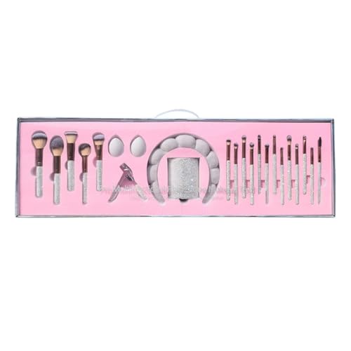 Professional Makeup Brush Set, 23 Pieces, Pink and White, Synthetic Brushes with Diamond Handle, Powder, Contour and Eye Shadow Brushes (23 pieces of white)