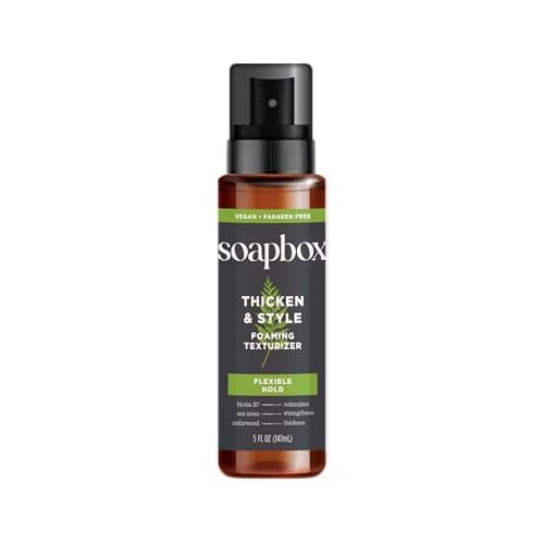 Soapbox Men's Thicken & Style Foaming Texturizer, Men's Hair Styling Foam, Hair Care for Men, 5oz