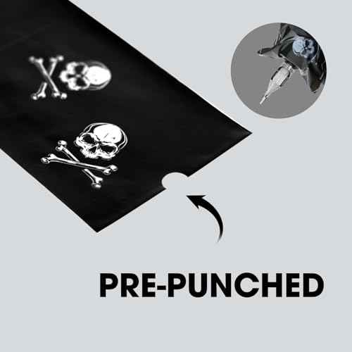 EZTAT2 Tattoo Machine Covers - 200pcs (2.4" x 7") Skull Print Transparent Black Disposable Covers for Tattoo Gun Machine