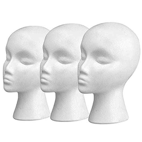 Smilco 11" 3 Pcs Wig Head - Tall Female Foam Mannequin Wig Stand and Holder for Style, Model And Display Hair, Hats and Hairpieces, Mask - for Home, Salon and Travel£¨3 Pieces£©