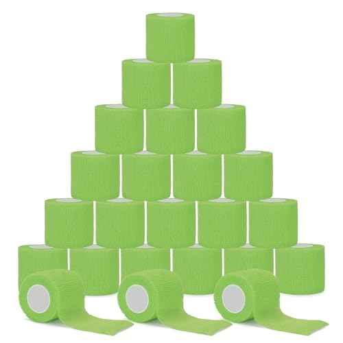 Tattoo Grip Cover Wrap, ATOMUS 24pcs 2¡± x 5 Yards Disposable Tattoo Tube Tape Wrap Elastic Self-Adhesive Bandage Rolls Tape for Tattoo Machine Grip Tube Accessories (Green)