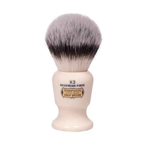 Simpsons Shaving Brush Commodore X3 Sovereign Fibre - Faux Ivory Handle - Premium Wet Shave Tool for Rich Lather - Extra Soft & Dense - Luxury Shaving Brush for Smooth, Comfortable Grooming