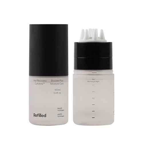 REFILLED Booster Plus Moisture | Hair Growth Serum & Thickening Scalp Treatment with Built-in Massager for Men & Women | Hair Loss & Thinning | Fuller & Baby Hair Regrowth | Fast-Absorbing with Biotin