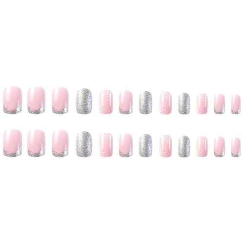 24 Pcs Christmas False Nails Square Snowflake Press on Nails Xmas Square Red Fake nails Acrylic Full Cover Stick on Nails for Women and Girls (M)