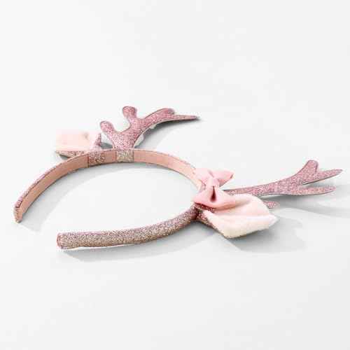 Christmas Headband Reindeer Antlers Headbands for Women Glitter Deer Ears Hair Bands Furry Deer Horn Cute Pink Bow Hair Band Sequin Pink Elk Horn Headwear Xmas Christmas Party Hair Accessories 1Pcs