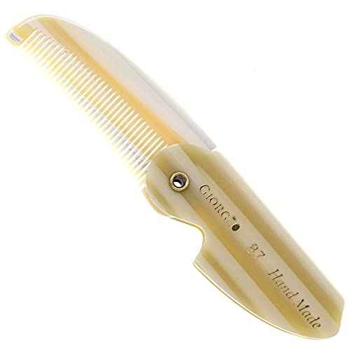 Giorgio G87 Folding Mustache and Beard Comb, Small Pocket Comb for Men Everyday Grooming and Hair Care. Handmade, Saw-cut and Hand Polished Styling Men's Folding Combs. Ivory 4.5 Inch