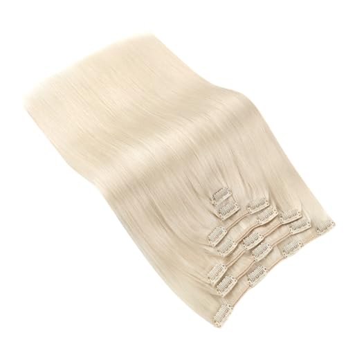 Ve Sunny Blonde Clip in Hair Extensions Human Hair Clip in Extensions Platinum Blonde Real Human Hair Extensions Clip ins Long Straight Hair Easy to Wear 7pcs 120g 20inch