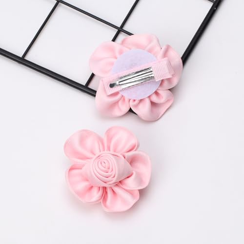 Tiny 2 Inch Flower Hair Bows Clips - Lined Boutique Alligator Hat Hairpin for Baby Girls, Toddlers, and Little Teens - Kids Barrettes Set of 2 Small Stylish