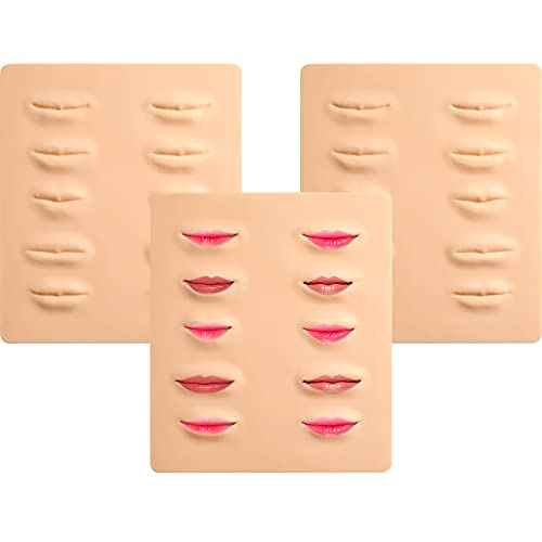 3 Pieces Tattoo Practice Lips Microblading Practice Skin 3D Silicon Fake Lips Permanent Makeup Tattoo Skin for Beginners CosmeticTraining